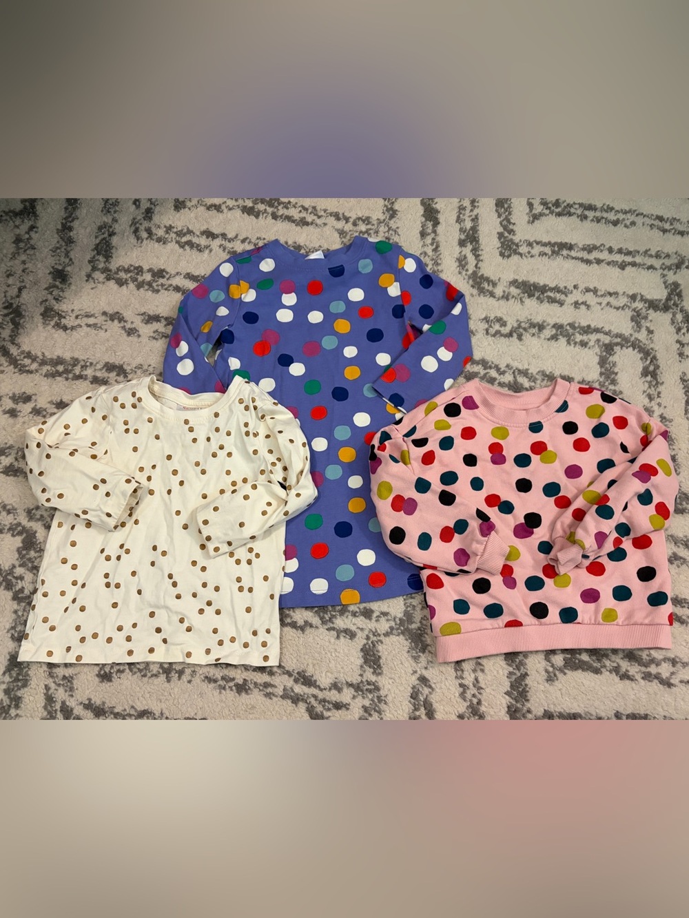 Hanna Andersson Polka Dot Dress and Long Sleeve Shirts, Lot of 3